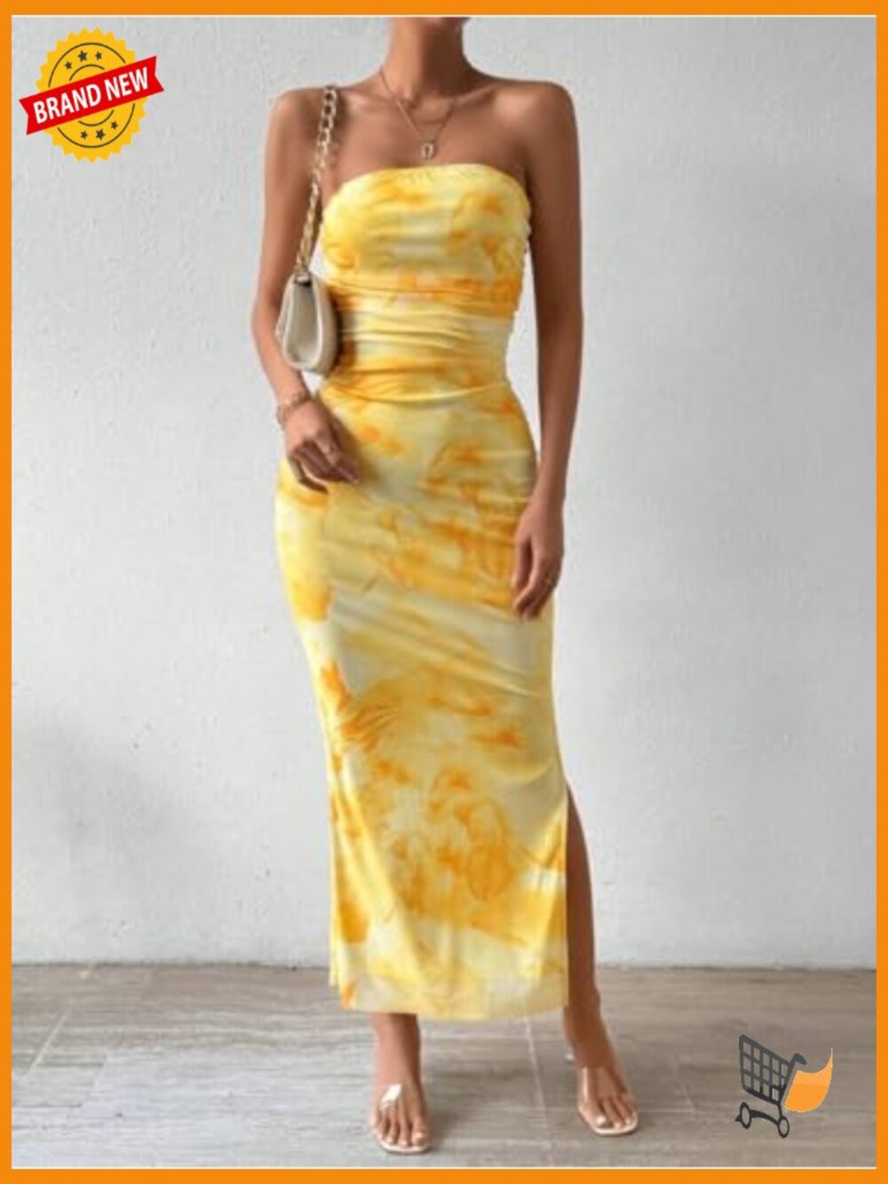 Strapless Tube Bodycon Maxi Dress with Side Slit Summer - Picture 3 of 7